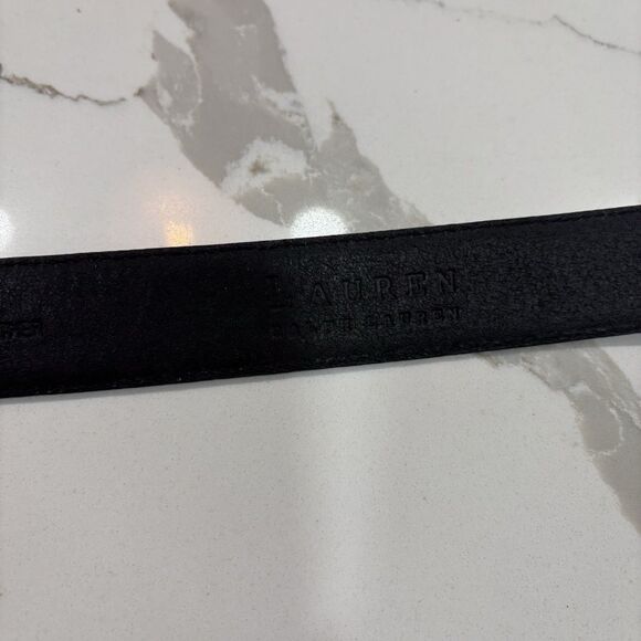 Lauren Ralph Lauren Belt Size 34 Black Solid Brass Buckle Italian Leather - Picture 6 of 9